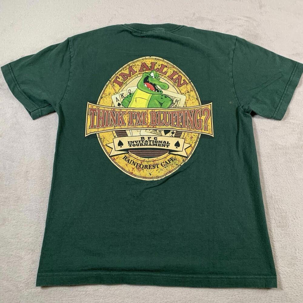 Vintage Rainforest Cafe Poker Shirt Mens Small Bluffing All‎ In Croc Casino Tee